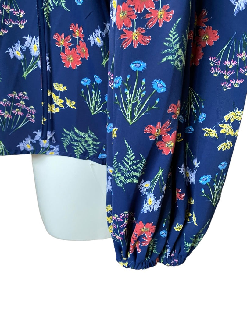 20W Eloquii Elements Navy Floral Tie Neck Blouse Tunic