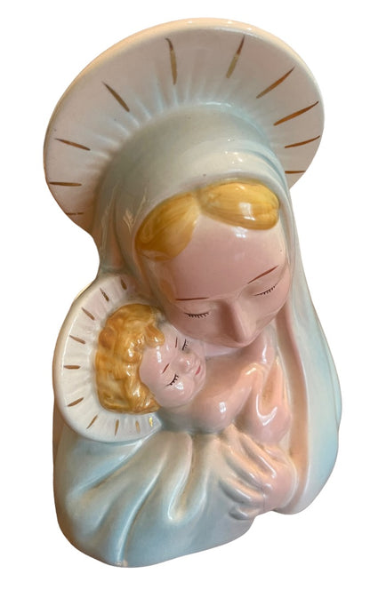 Vintage Virgin Mary Blessed Mother Catholic Planter Madonna 1950s 7.5"h Midcentury