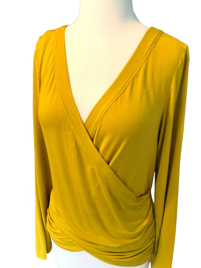 Size Medium Saturday Sunday Mustard Yellow Wrap Style Shirt Blouse Long Sleeve Anthropologie