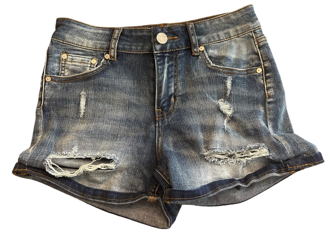 Size 5 Indigo Rein Junior Womens Denim Jean Shorts Distressed Cuffed 2.5" Inseam