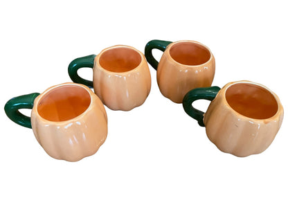 Set of 4 Halloween Ceramic Jack O Lantern Pumpkin Mugs Orange