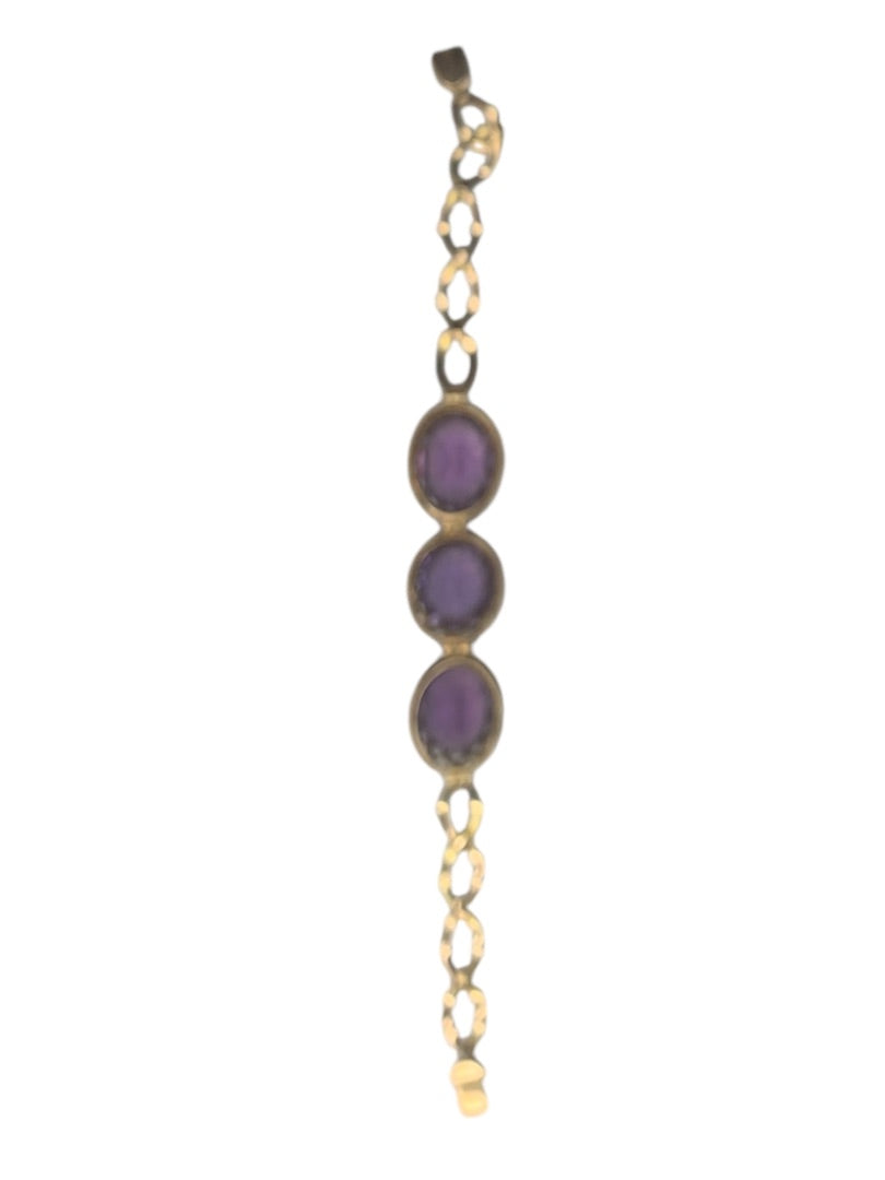 14k Yellow Gold Synthetic Amethyst Bracelet Vintage Jewelry Heart Filigree Setting 7.5"