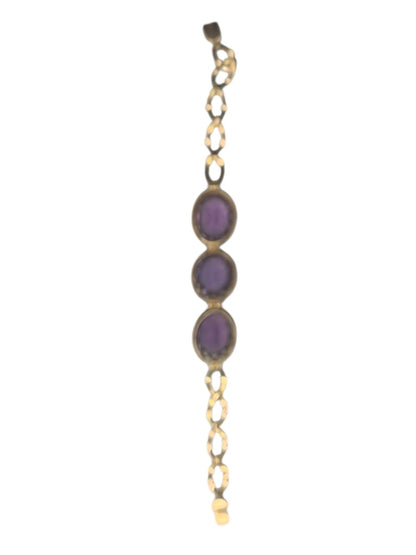 14k Yellow Gold Synthetic Amethyst Bracelet Vintage Jewelry Heart Filigree Setting 7.5"