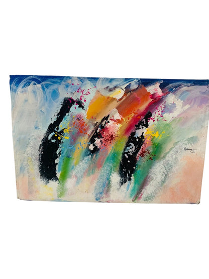 Brushstrokes Portfolio Bag Signed Abstract Art 16.5" x 11" Lined Zip Top