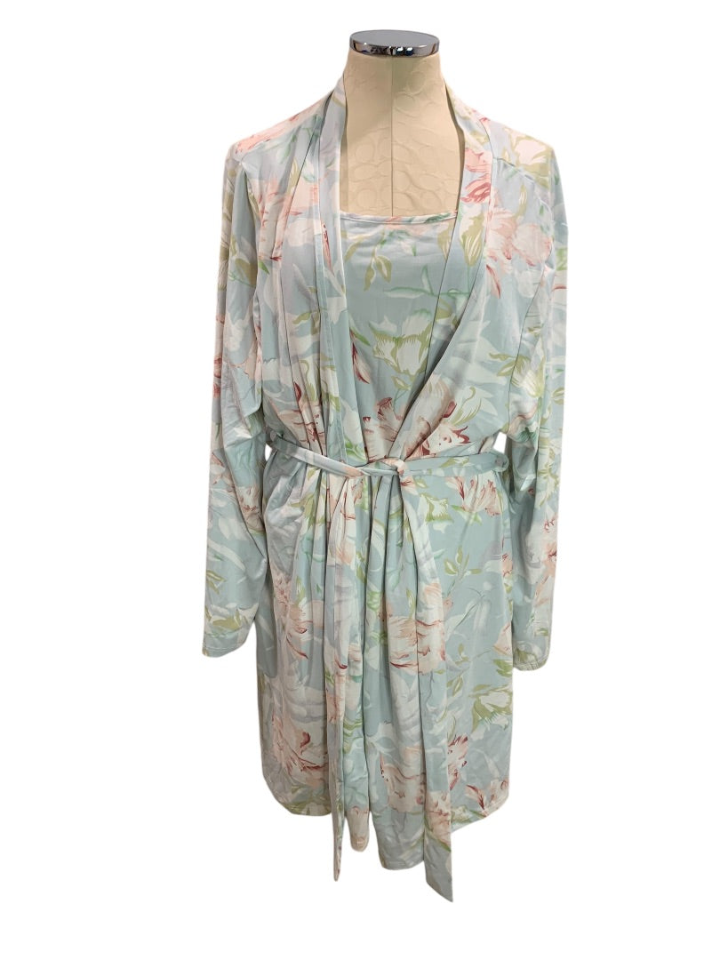 Size 4XL Womens 3 Piece Lounge Pajama Set Pastel Soft Floral Robe Cami Pants