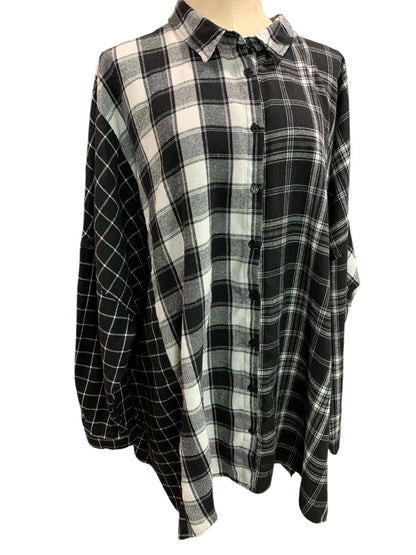 3XL Fashion Nova Womens Mixed Plaid Print Button Up Shirt Oversize