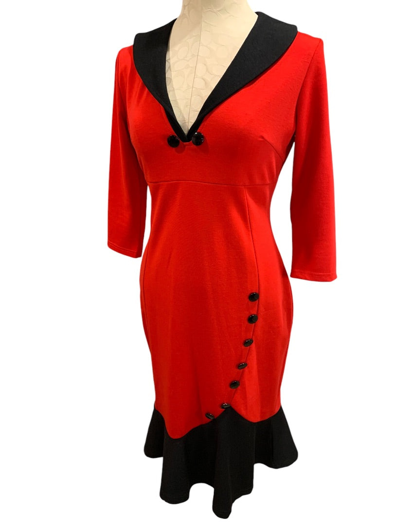 Large Nice-Forever Vintage 1990s Retro Red Knit Midi Dress