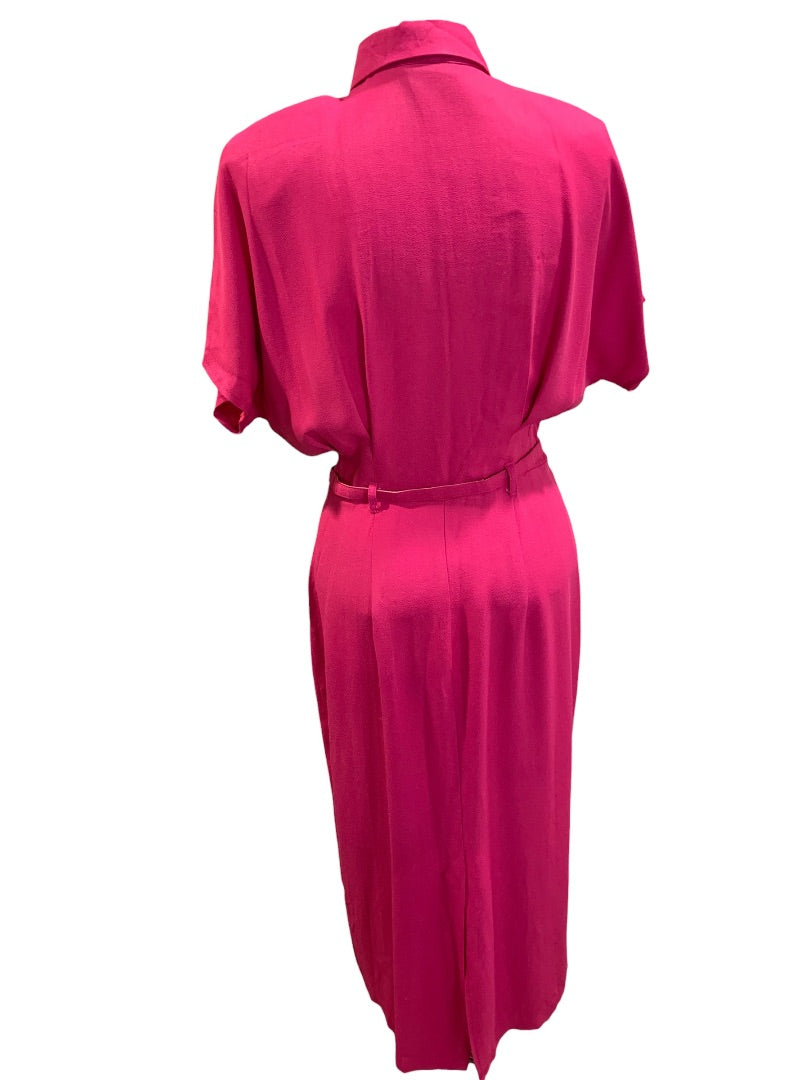 Size 8 Hearts Vintage 1980s Hot Pink Shirtwaist Dress Made in USA Rayon Acetate Blend