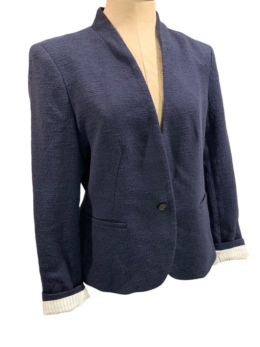 Size 10 LOFT Womens Navy Blue Blazer Cotton Blend Lined