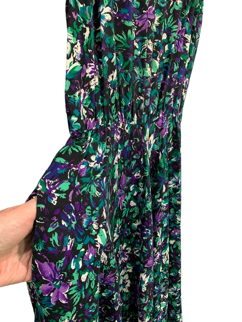 Medium E.D. Michaels Floral Maxi Dress 1980s Vintage Pockets