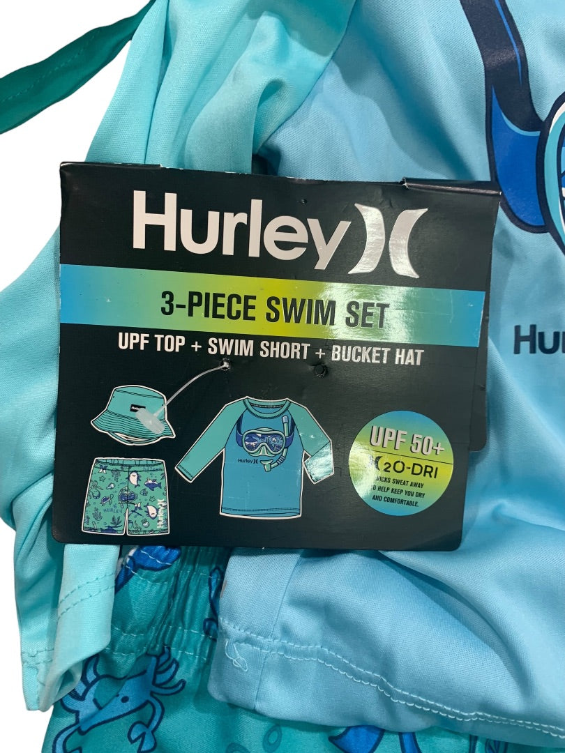 12 Months Hurley 3 Piece Swim Set Boys New Top Short Hat UPF 50+