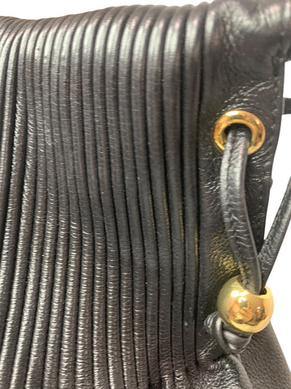 Vintage Bodhi Black Pebbled Leather Pleated Handbag Goldtone Hardware