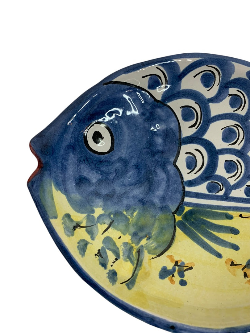 Vietri Fish Fish Blue 10 Inch Oval Dish Italy Pottery D 1990s