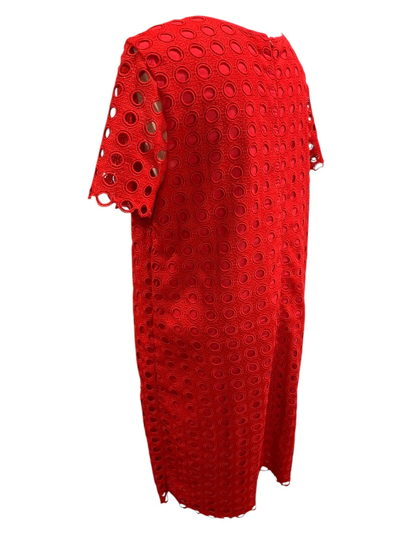 Size 16 Talbots Red Circle Eyelet Overlay Short Sleeve Dress