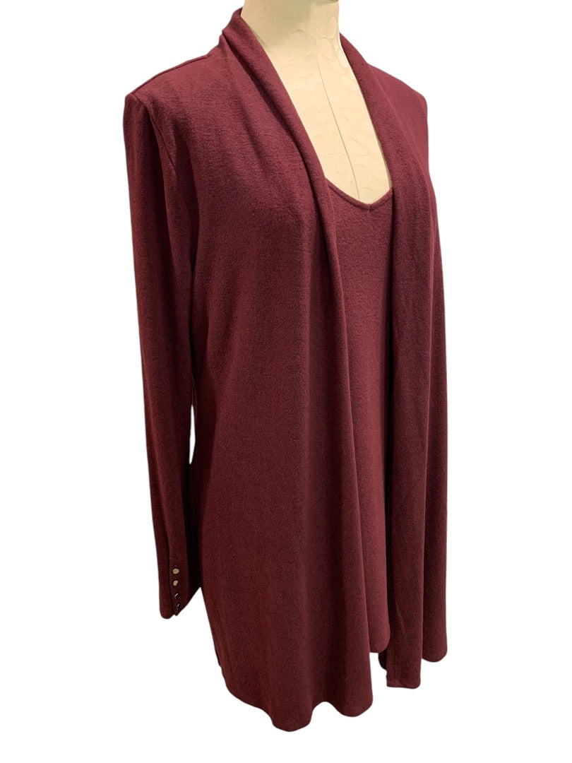 Medium White House Black Market Womens Burgundy Sweater Set Cardigan Shell