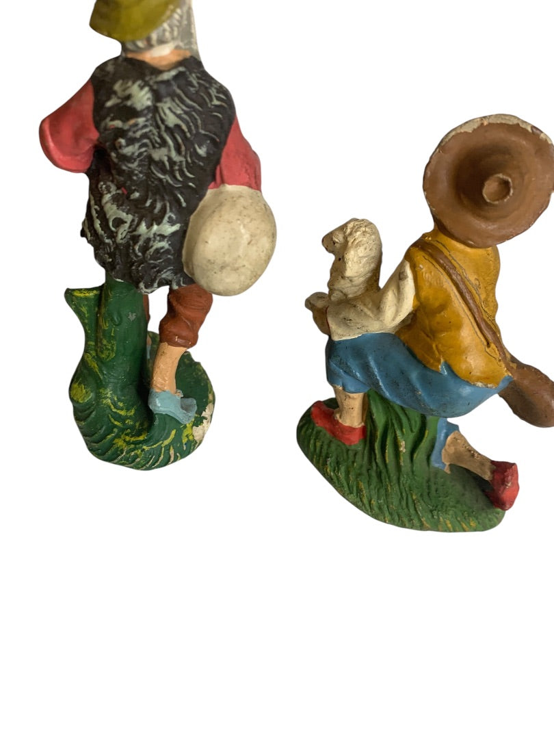 Vintage Nativity Figurines Italy Resin Shepherd and Bagpipe Man 4 Inch