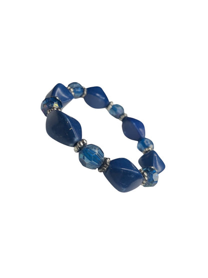 Blue Silvertone Spacers Acrylic  Beaded Stretch Bracelet