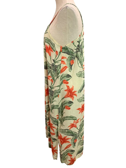 Large Pineapple Moon Tropical Print Slip Dress Rayon