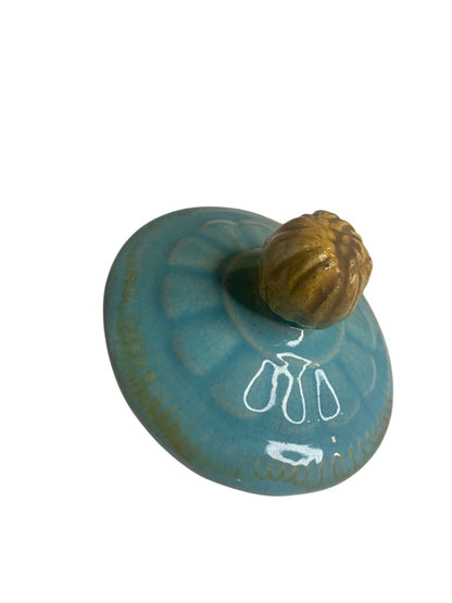 Majolica Water Pond Lily Lid 3 Inch Diameter Antique Pottery