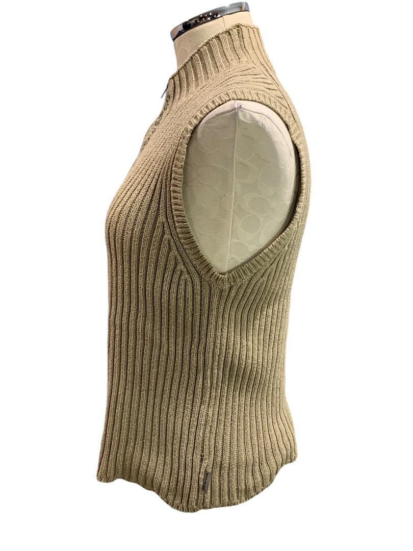 Medium Woolrich Womens Tan Khaki Full Zip Sweater Vest Cotton Blend