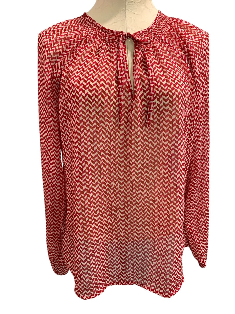Medium Gap Womens Peasant Style Blouse Sheer Shirt Red White