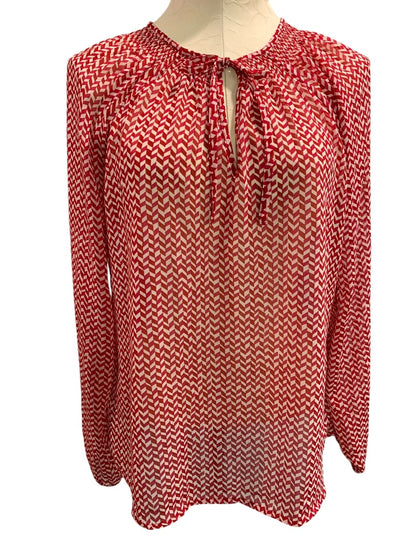 Medium Gap Womens Peasant Style Blouse Sheer Shirt Red White