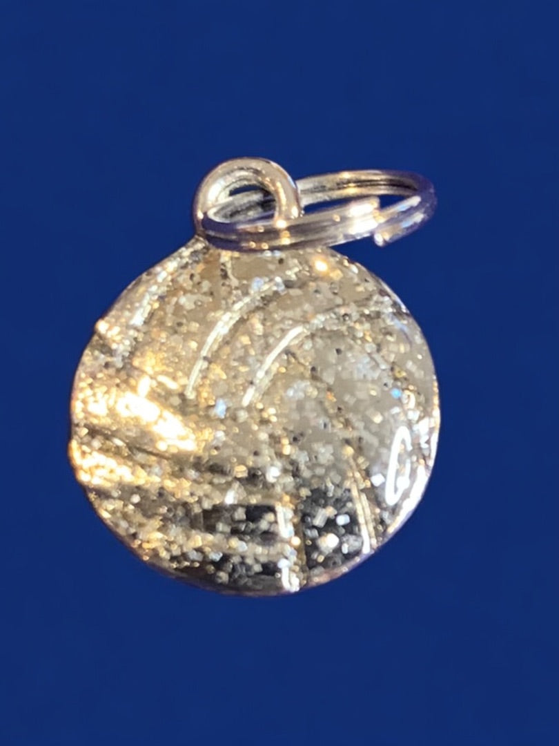 Sparkly Silvertone Volleyball Charm Pendant Jump Ring .75 Inches