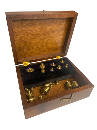 Vintage Lot of 25 Jewelers Weights in Wooden Box Apothecary Medical B