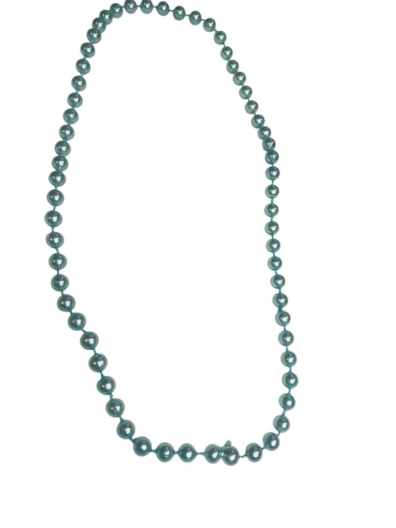 Vintage Faux Aqua Pearl 23 Inch Necklace No Clasp Overhead