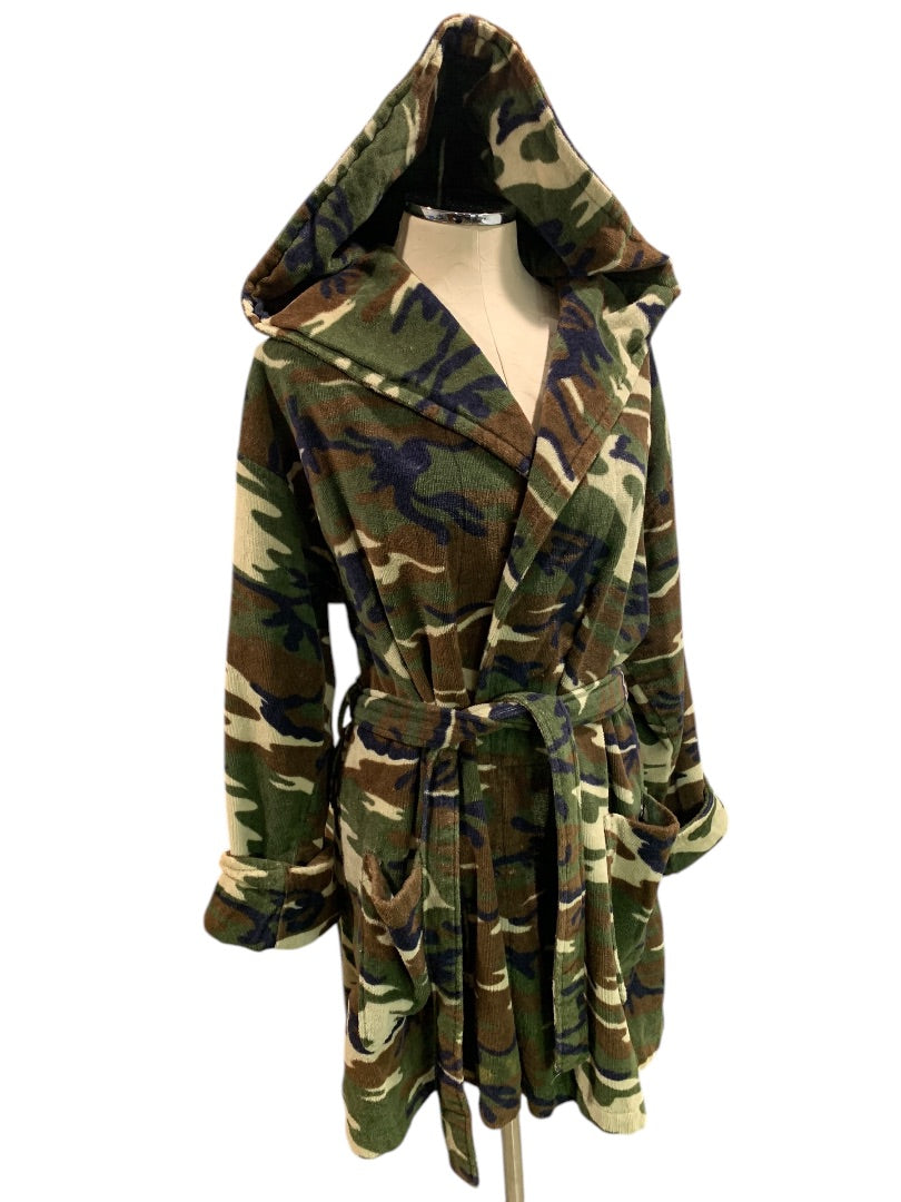 Medium TJ Lawford Womens Terry Camo Hooded Bathrobe Pockets