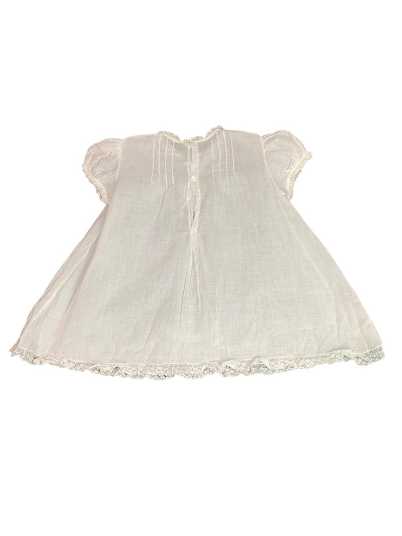 Vintage 1950s Baby Dress Cap Sleeve Lace Trim Embroidery White Alfred Leon