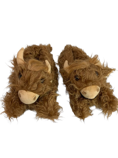 Size 7-9 Womens Adult Highland Cow Plush Slippers Non-Slip
