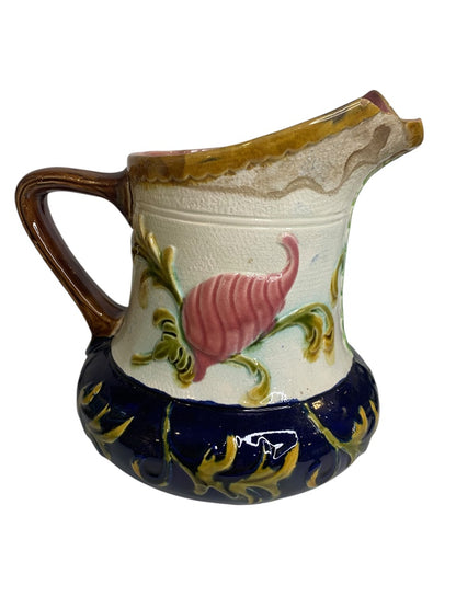 Wardle Signed Antique Majolica 7 Inch Pitcher Seashell Vibrant
