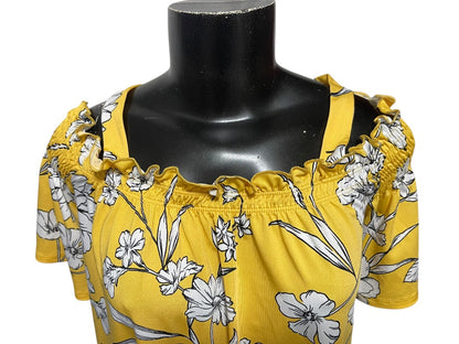 Large PerSeption Concept Floral Off Shoulder Womens Shirt Yellow