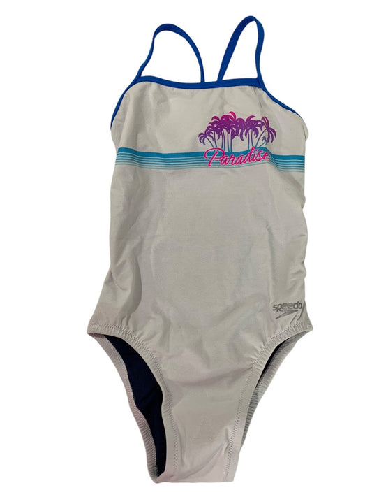 Size 20 Speedo Youth Girls New One Piece Swimsuit White Palm Trees