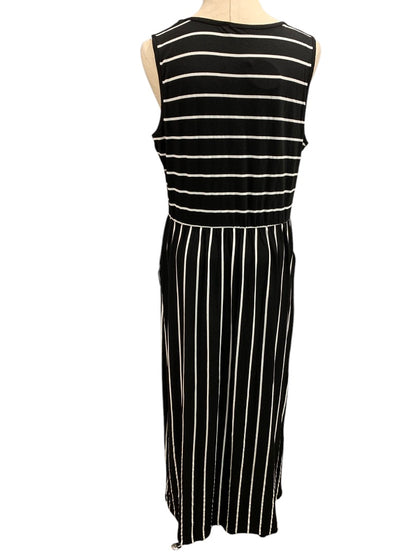 XL Hount New Sleeveless Striped Casual Long Maxi Dress Pockets