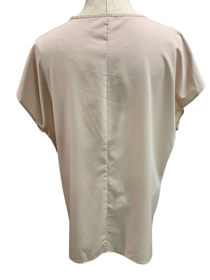 1XL Womens Beige V-Neck Pullover Blouse Shirt Short Dolman Sleeve