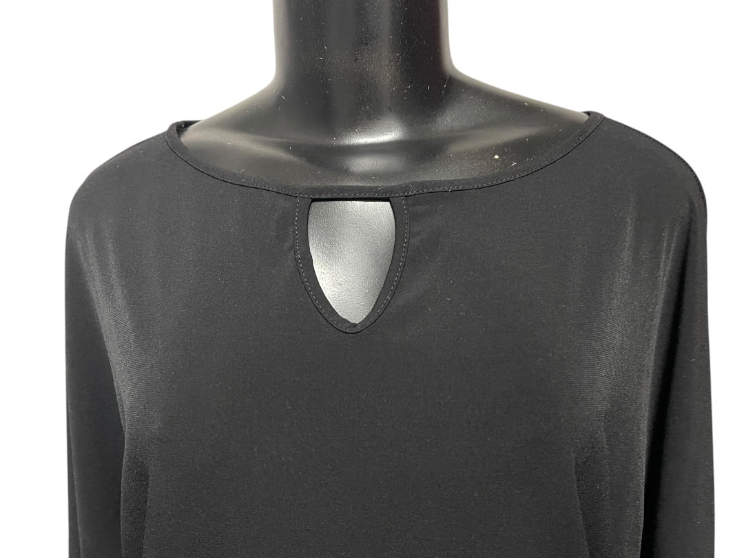 XS Clara Sun Woo Black Keyhole 3/4 Sleeve Banded Hem Womens Shirt Black