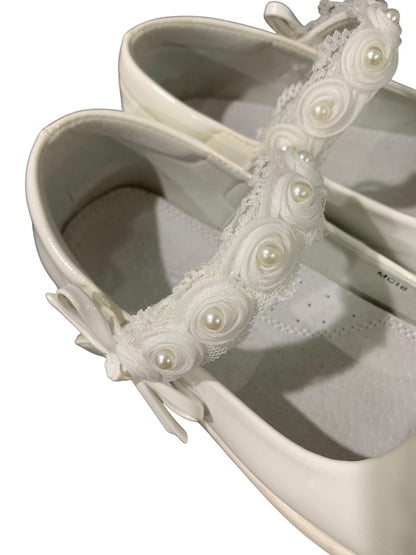 Size 36 Apawwa MC16 Girls White Lacquer Shoes Rosettes Faux Pearls First Communion