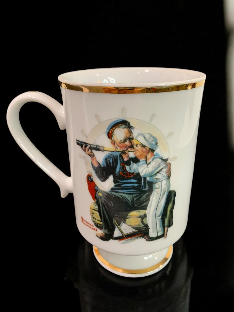 1981 Norman Rockwell Porcelain Pedestal Mug "Ship Ahoy" The Danbury Mint
