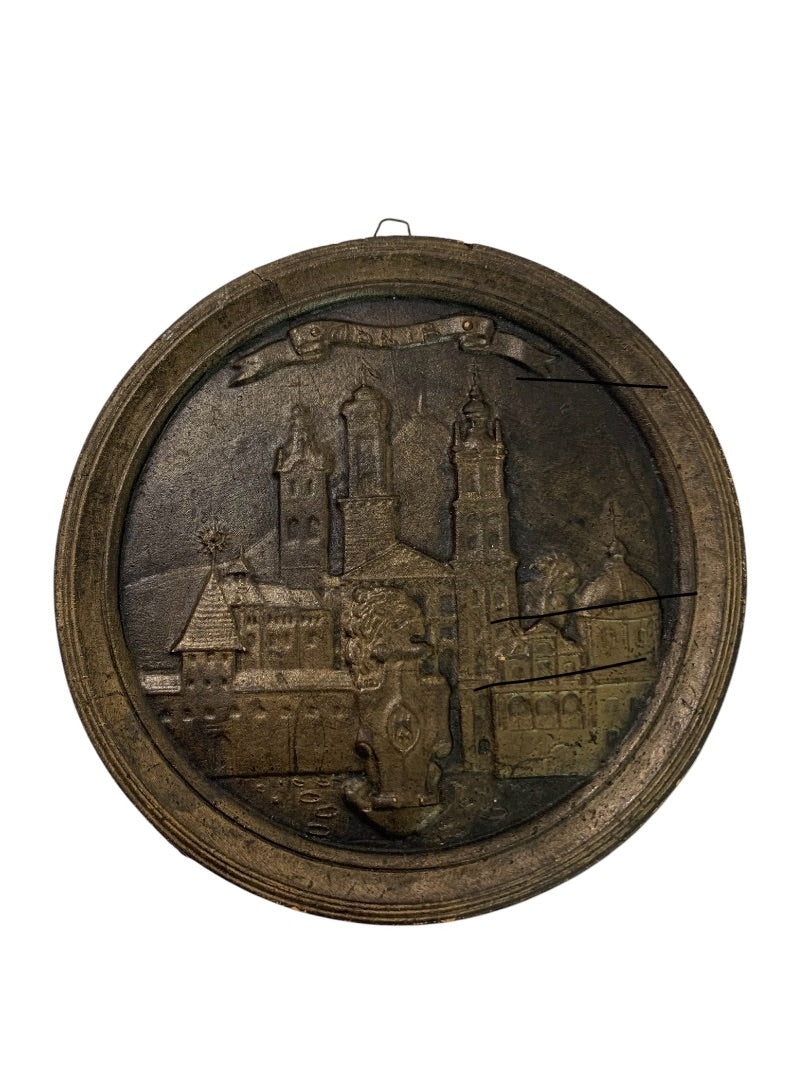 1994 Clay Medallion Wall Hanging Plaque Cyrillic Alphabet 4 Inch Diameter