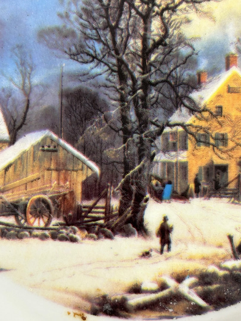 Currier and Ives 2001 Decorative 8 Inch Plate Sleigh Farmhouse Scene