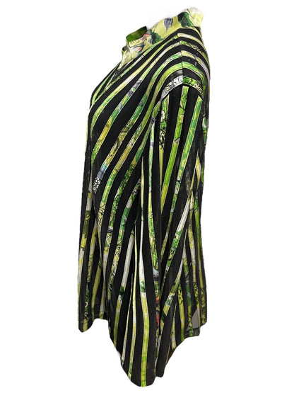 24W JS Collection Woman Striped Floral Sheer Longsleeve Zipper Shirt