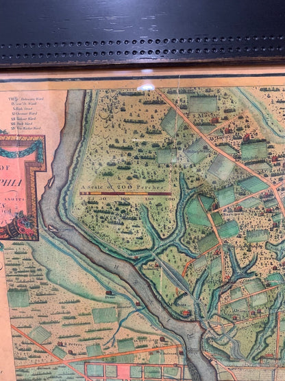 Reproduction 1802 Framed Map of Philadelphia Wooden Frame 34.5 x 26.5 Inches