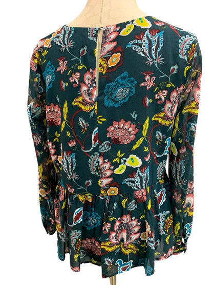 Medium LOFT Sheer Floral Print Blouse Flounce Hem Shirt