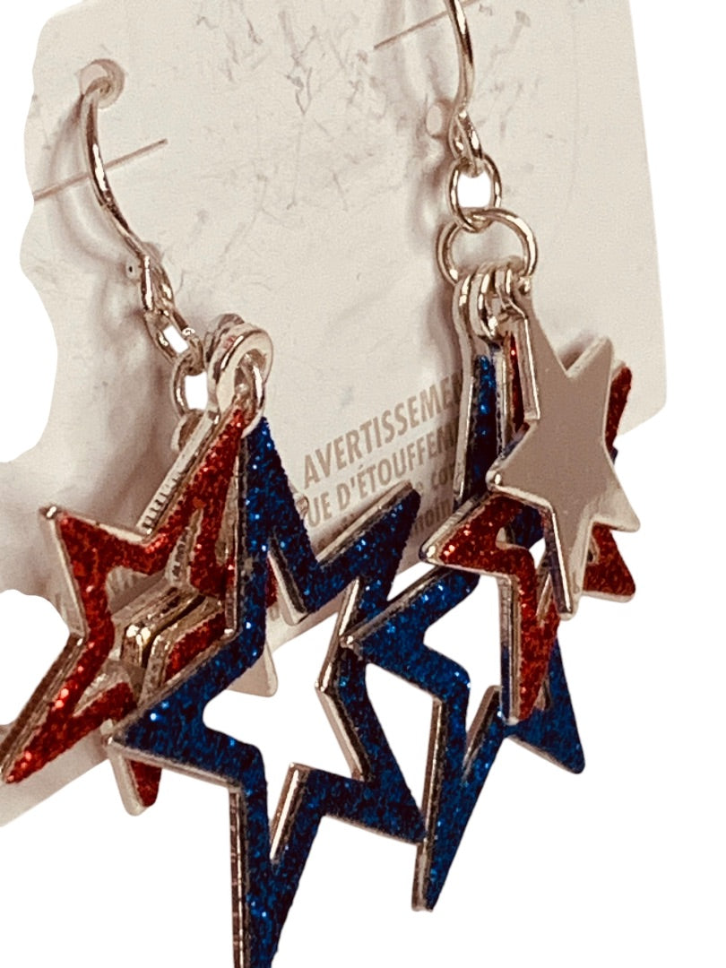 Claires New Pierced Hook Earrings Sparkly Stars 2 Inch Drop