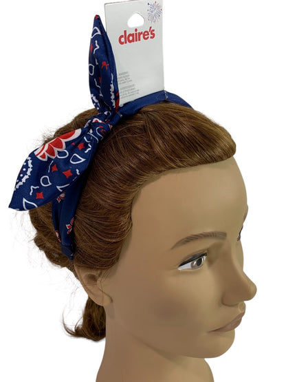 Claires New Headband Patriotic Fabric Covered Paisley Bow