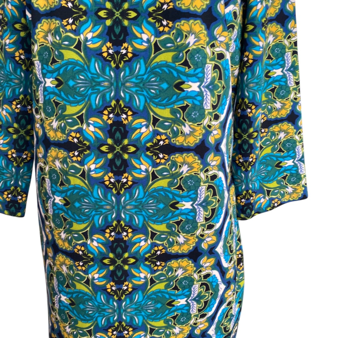 Size 12 London Times Retro Paisley Print Stretch Dress 3/4 Sleeve