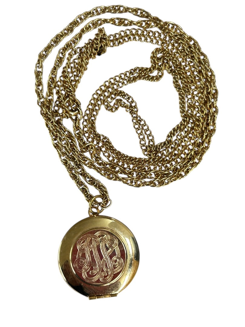 Double Strand Goldtone Locket Pendant Necklace 22 Inch Spring Clasp