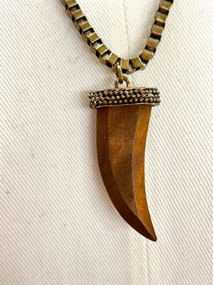 Aldo Faux Wooden Horn Pendant Necklace 26-38 Inch Copper Color
